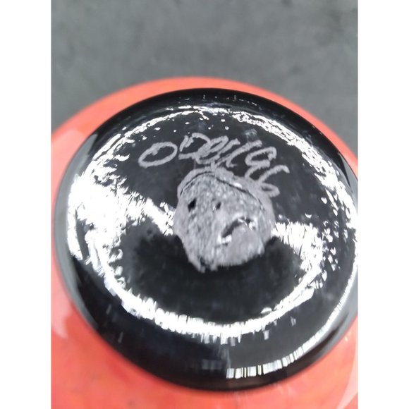 Vtg. lava red speckled art glass handblown footed votive vase signed O'dell 96 - Picture 15 of 15